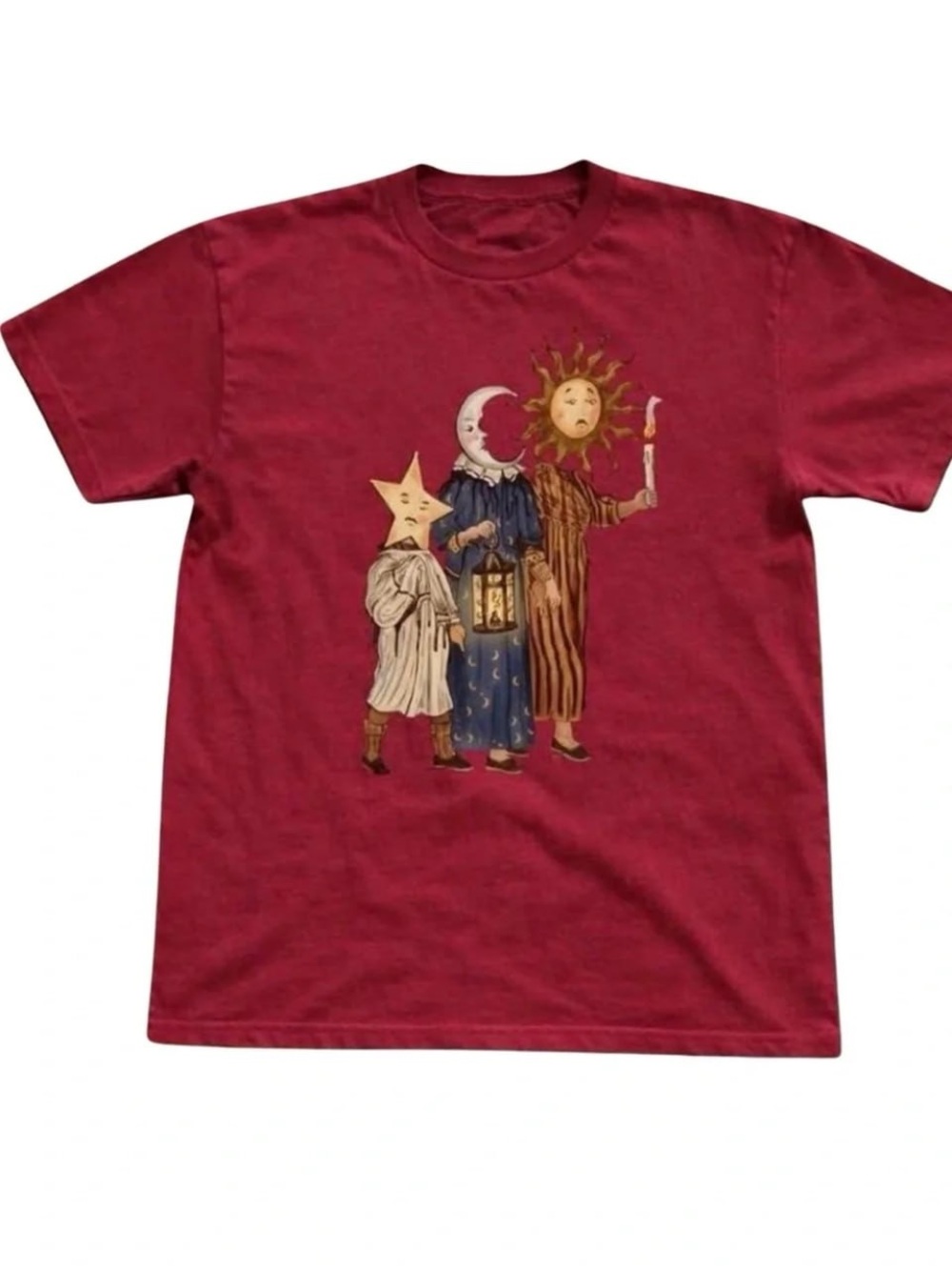 Gildan Red Short Sleeve Tee with Moon, Star and Sun Graphic